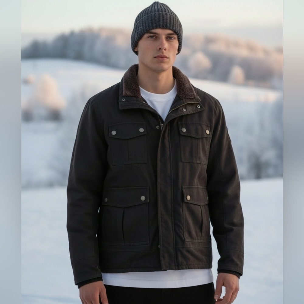 Roots Duck Down Black Military Field Jacket Style Winter Coat